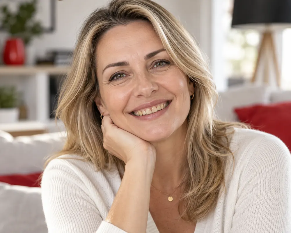 Mulher sorrindo com dentes amarelados